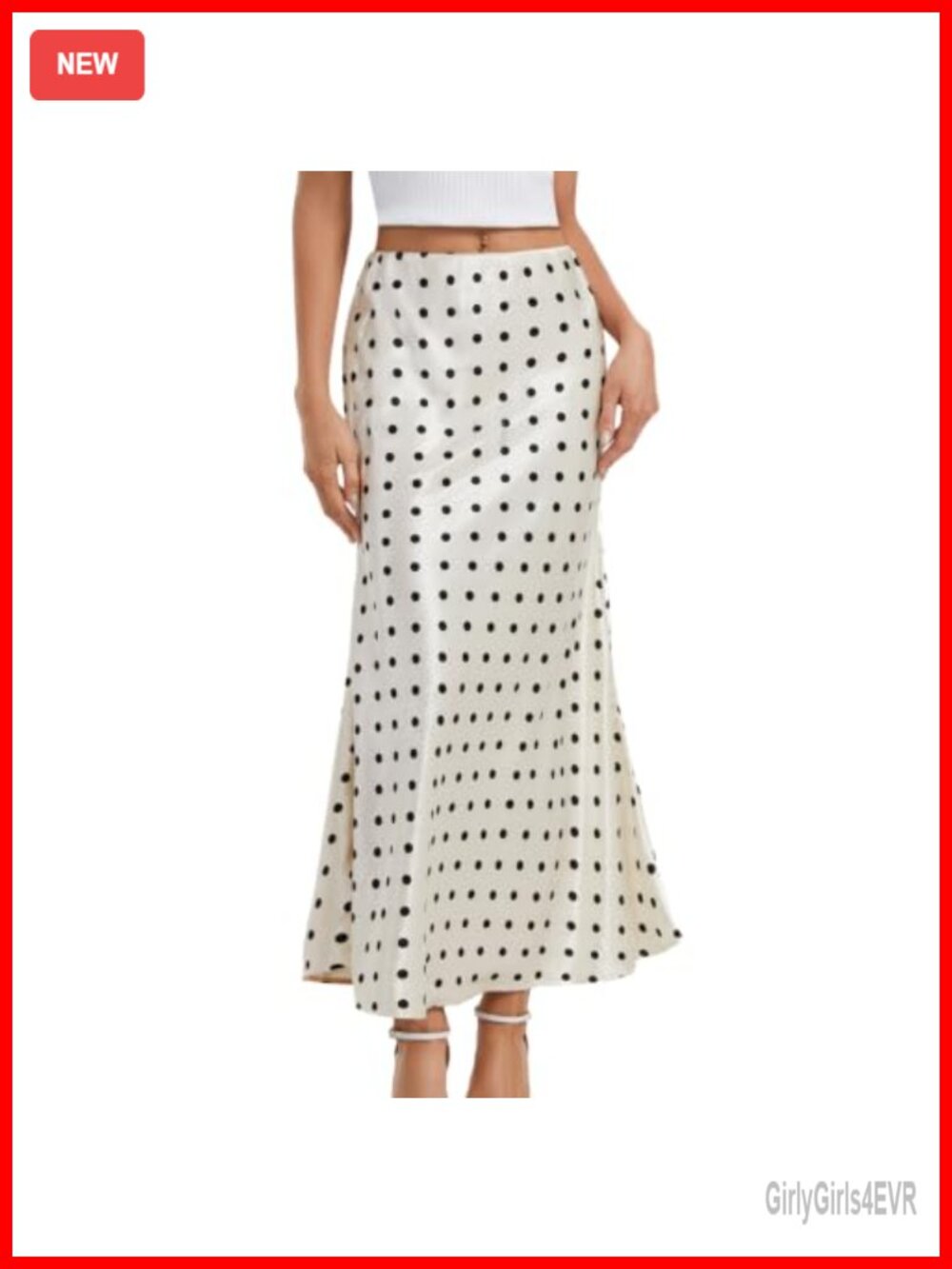 Satin Mermaid Midi Skirt High Waist Polka Dot Flowy